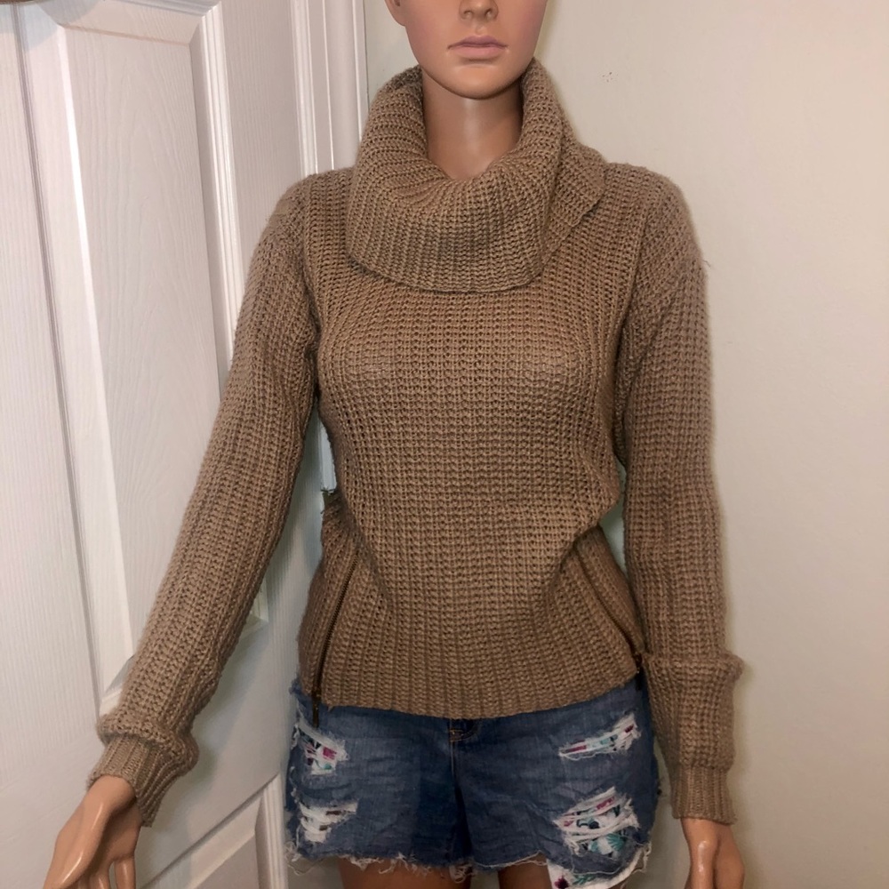 Brown turtleneck knit sweater